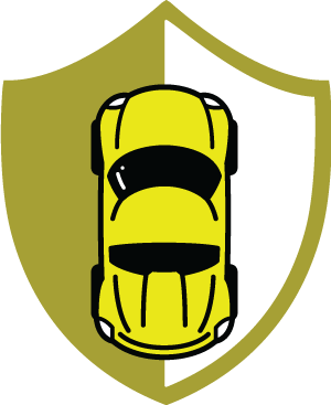 Driver safety logo consisting of Yellow car within a shield